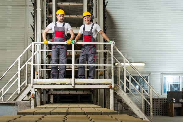 Dwóch mężczyzn bezpieczeństwa fabryki pracownika przemysłowych Zdjęcia stock © Nejron