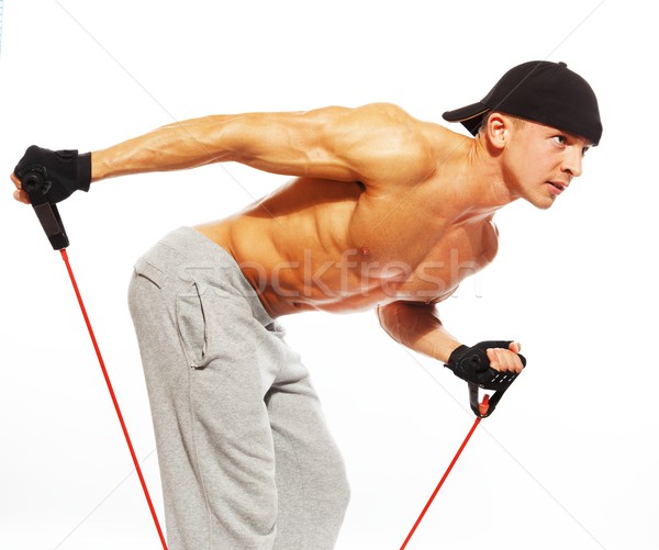 Foto stock: Homem · bonito · corpo · musculoso · fitness · exercer · saúde · ginásio