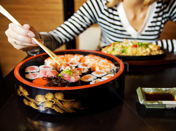 Close-up shot of a sushi plate (shallow DoF, focus on sushi) Stock photo © Nejron