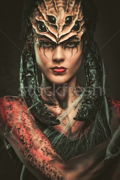 Fiatal nő pók testművészet maszk arc haj Stock fotó © Nejron