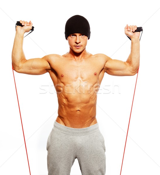 Сток-фото: красивый · мужчина · мускулистое · тело · фитнес · осуществлять · здоровья · спортзал