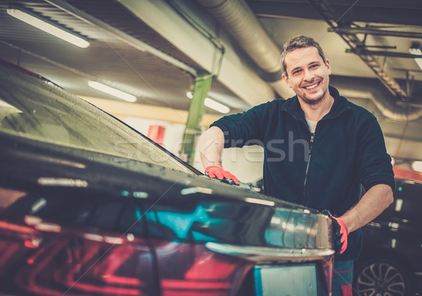 Vrolijk werknemer auto car wash business gelukkig Stockfoto © Nejron