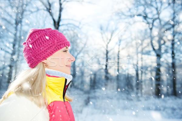 Congelada bela mulher inverno roupa ao ar livre olho Foto stock © Nejron