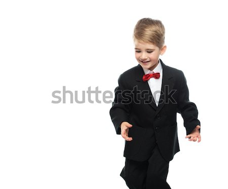 Weinig jongen zwart pak geïsoleerd witte gezicht Stockfoto © Nejron