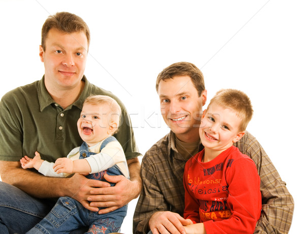 Two fathers with children isolated on white background Stock photo © Nejron