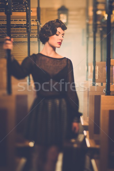 Beautiful vintage style young woman inside retro train coach  Stock photo © Nejron