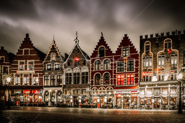 Decorated and illuminated Market square in Bruges, Belgium Stock photo © Nejron
