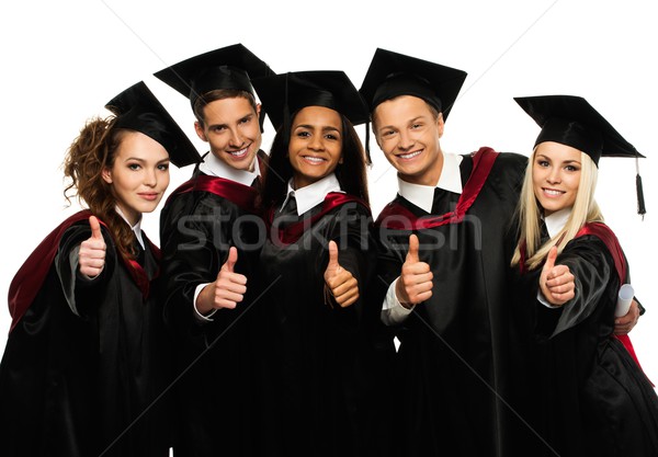 Stock fotó: Vegyes · nemzetiségű · csoport · fiatal · diákok · izolált · fehér · boldog