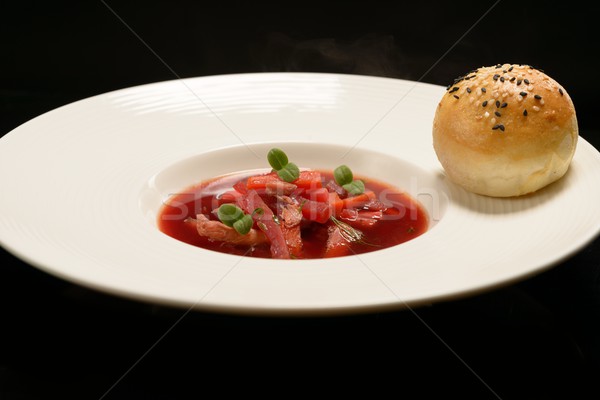 Red borscht with pieces of meat  Stock photo © Nejron