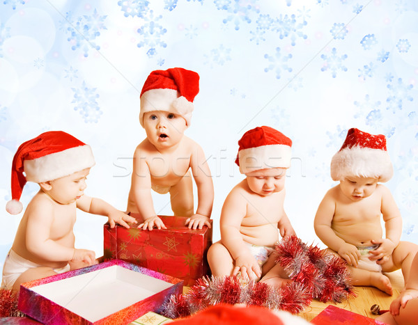 Foto stock: Grupo · adorável · crianças · natal