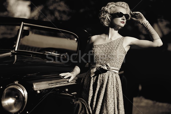 Woman near a retro car outdoors Stock photo © Nejron