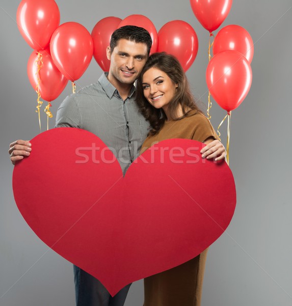 Feliz Pareja hecho a mano papel corazón rojo Foto stock © Nejron