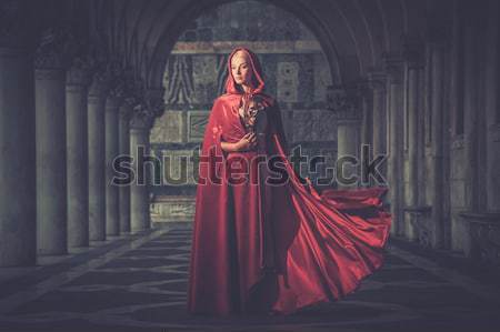 Beautifiul woman in red cloak outdoors Stock photo © Nejron