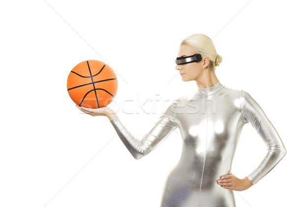 Beautiful cyber woman playing basketball Stock photo © Nejron