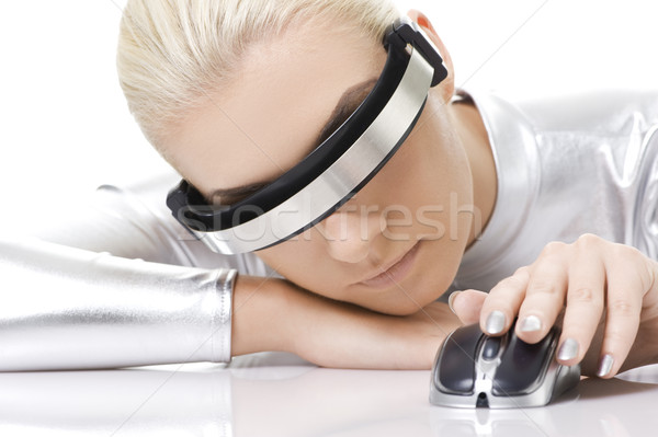 Beautiful cyber woman with computer mouse isolated on white back Stock photo © Nejron