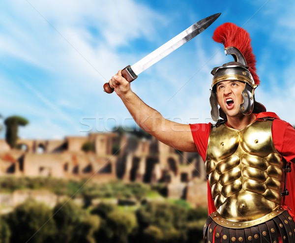 Stock photo: Roman legionary soldier in front old city of Rome