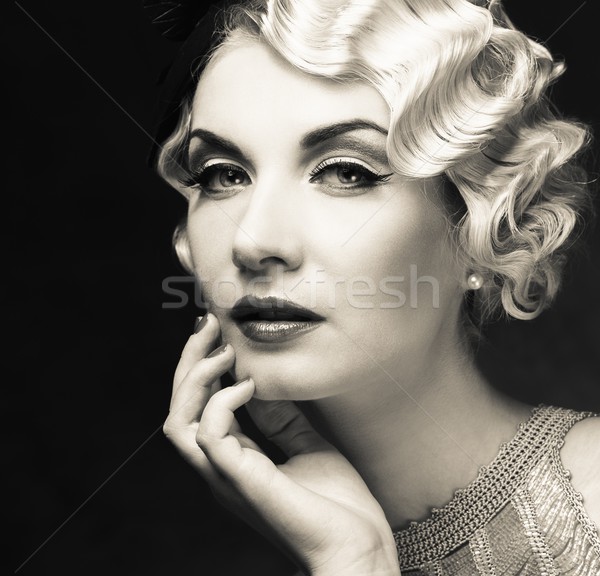 Monochrome portrait of elegant blond retro woman   with beautiful hairdo  Stock photo © Nejron
