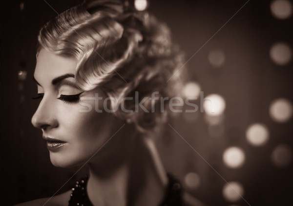 Portret elegancki blond retro kobieta piękna Zdjęcia stock © Nejron
