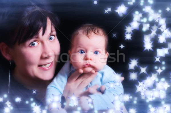 High key mother and child portrait toned in blue Stock photo © Nejron