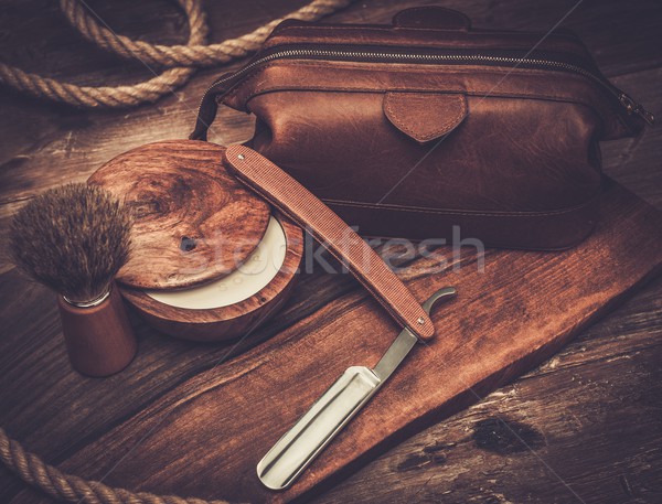 Shaving accessories on a luxury wooden background  Stock photo © Nejron