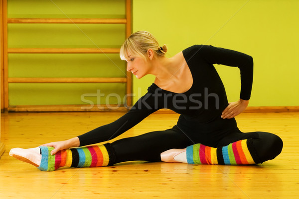 Stockfoto: Balletdanser · oefening · vloer · gezicht · gelukkig