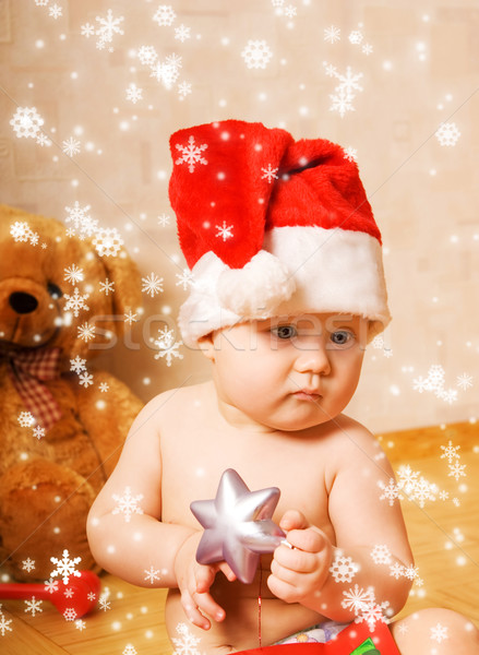 Adorable baby in Chrismtas hat Stock photo © Nejron