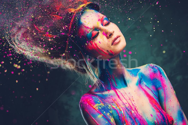 Young woman muse with creative body art and hairdo  Stock photo © Nejron