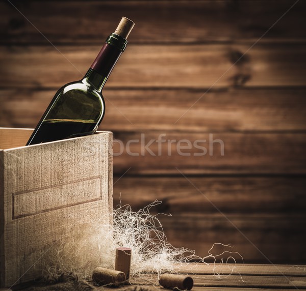 üveg bor doboz fából készült belső piros Stock fotó © Nejron
