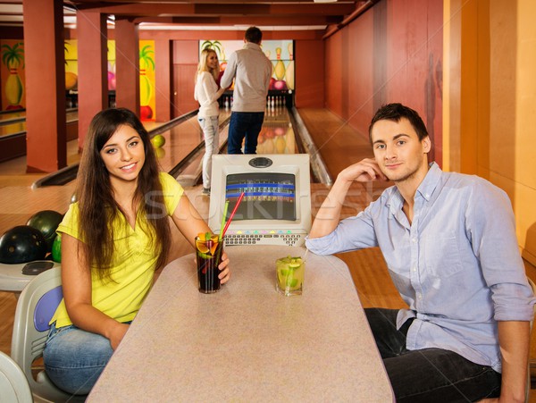 Couple derrière table bowling club sport [[stock_photo]] © Nejron