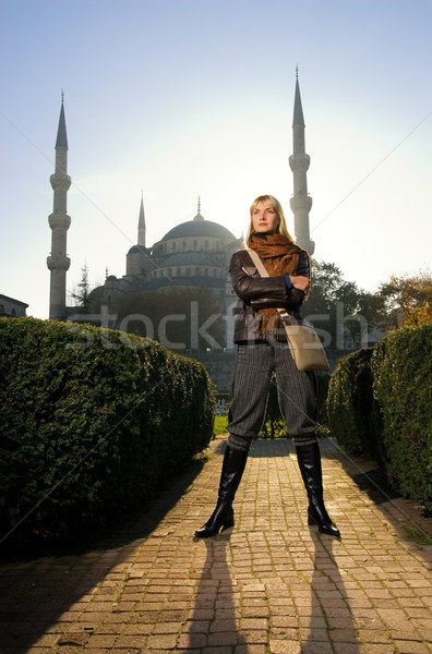 ストックフォト: 美しい · ブロンド · 少女 · 有名な · 青 · モスク