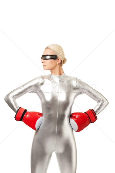 Cyber woman with a red boxing gloves 

 Stock photo © Nejron