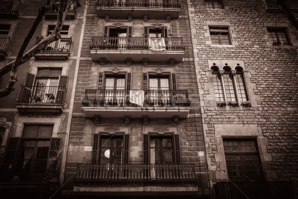 Toned picture of building facade with balconies Stock photo © Nejron