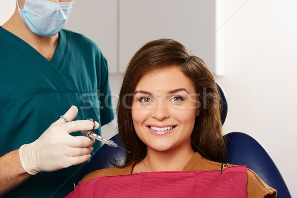Dentist making anaesthetic injection to woman patient  Stock photo © Nejron