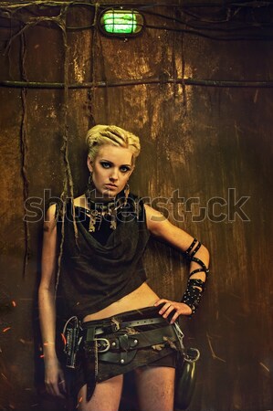 Piękna kobieta żołnierz strzelec wyborowy karabin moda sportu Zdjęcia stock © Nejron