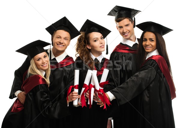 Vegyes nemzetiségű csoport fiatal diákok izolált fehér boldog Stock fotó © Nejron