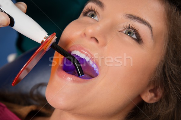 Young female patient stopping treatment with dental UV light equipment Stock photo © Nejron