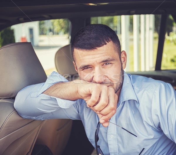 Foto stock: Homem · bonito · carro · interior · sorrir · estrada · homem