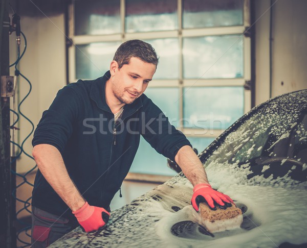 Man werknemer wassen luxe auto spons Stockfoto © Nejron