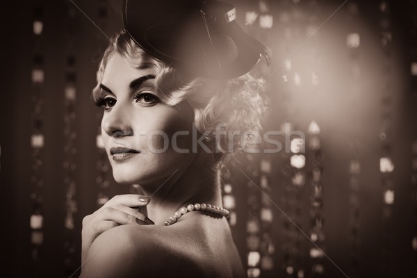Toned picture of 
elegant blond retro woman   wearing little hat  Stock photo © Nejron