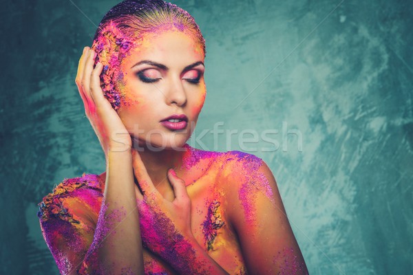 Belle jeune femme coloré art corporel fille mode Photo stock © Nejron