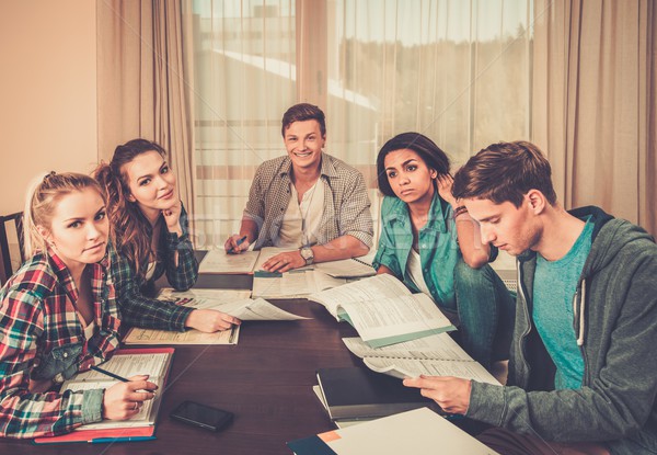 Vegyes nemzetiségű csoport diákok vizsgák otthon belső mögött Stock fotó © Nejron