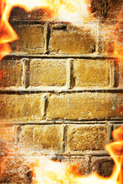 Abstract fire frame over brick wall Stock photo © Nejron