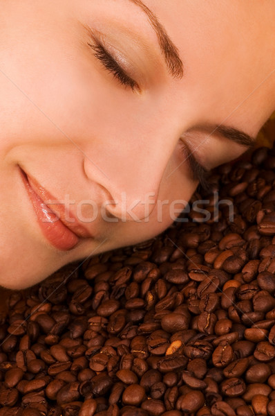 Illat kávé mosoly boldog szépség ital Stock fotó © Nejron