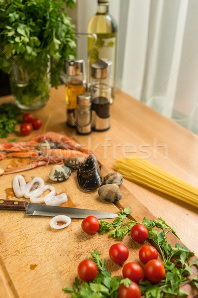 Stock photo: Seafood meal preparation process