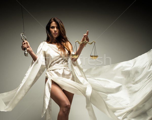 Foto stock: Deusa · justiça · balança · espada · estátua · escala