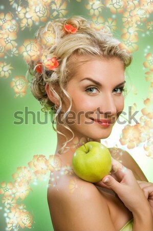 Beutiful girl in Christmas hat on abstract winter background Stock photo © Nejron