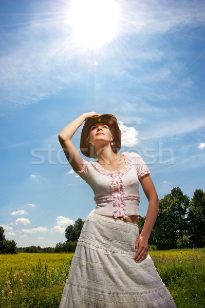 Stock photo: Beautiful woman in cowboy hat.