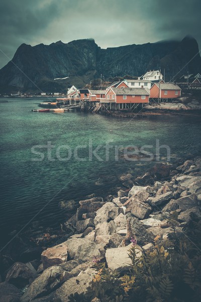 Traditional wooden houses in Reine village, Norway Stock photo © Nejron