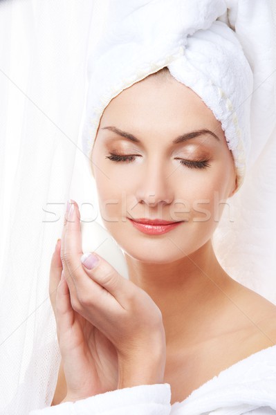 Beautiful woman holding white soap Stock photo © Nejron