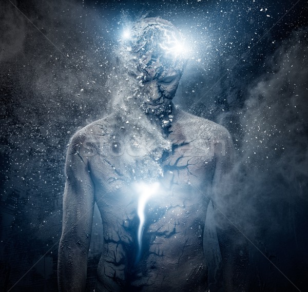 Uomo spirituale body art luce vernice fulmini Foto d'archivio © Nejron